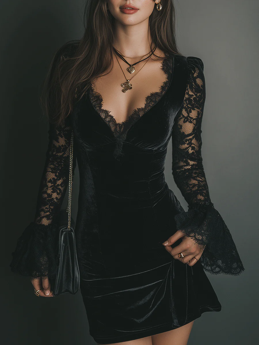 Charlotte™ | Elegante Jurk van Fluweel en Kant